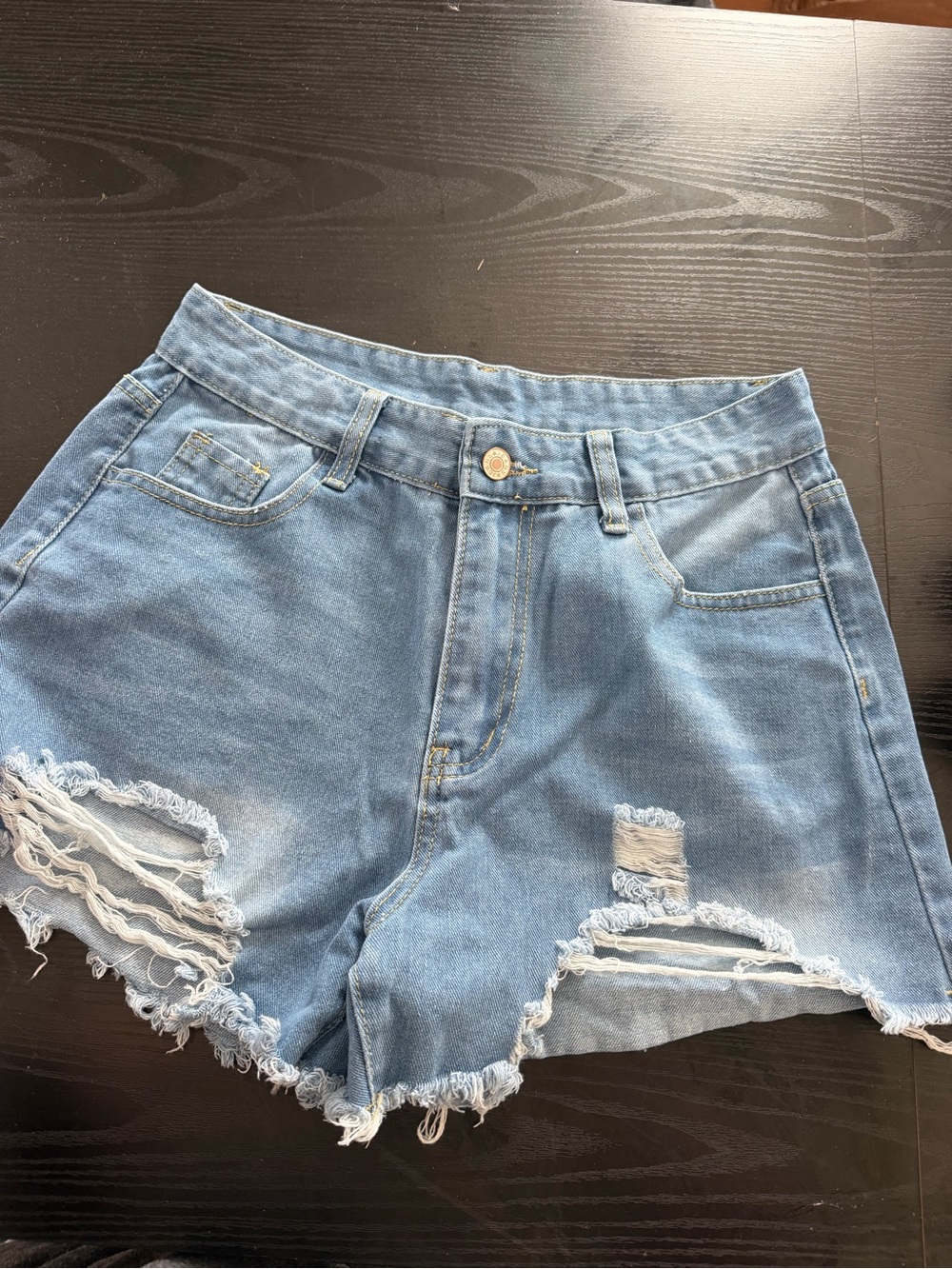 Light Blue Distressed Denim Shorts - Women's Casual Summer Style